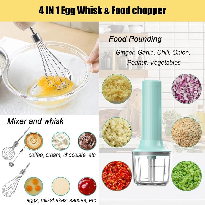 PowCube Hand Mixer with Whisk and Forther Wand,Electric Whisk, Milk Frother, Hand Held Mixers,Cordless Hand Mixer, Whisks for Cooking, Mini Mixer,Stirrers Electric,Food Chopper, Baby Food Maker,4-Speed, 10Oz - Image 2